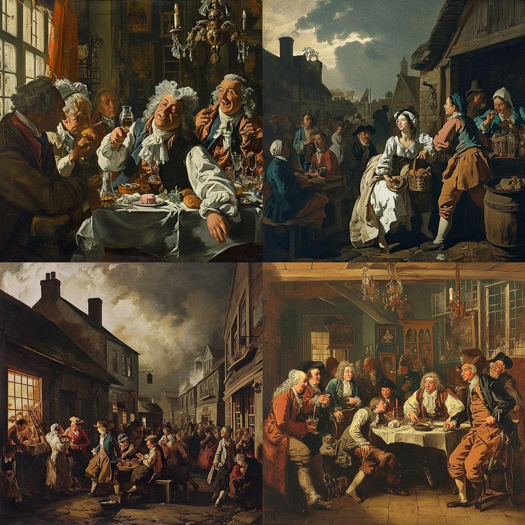 William Hogarth style, Midjourney V6, render 1 of 4