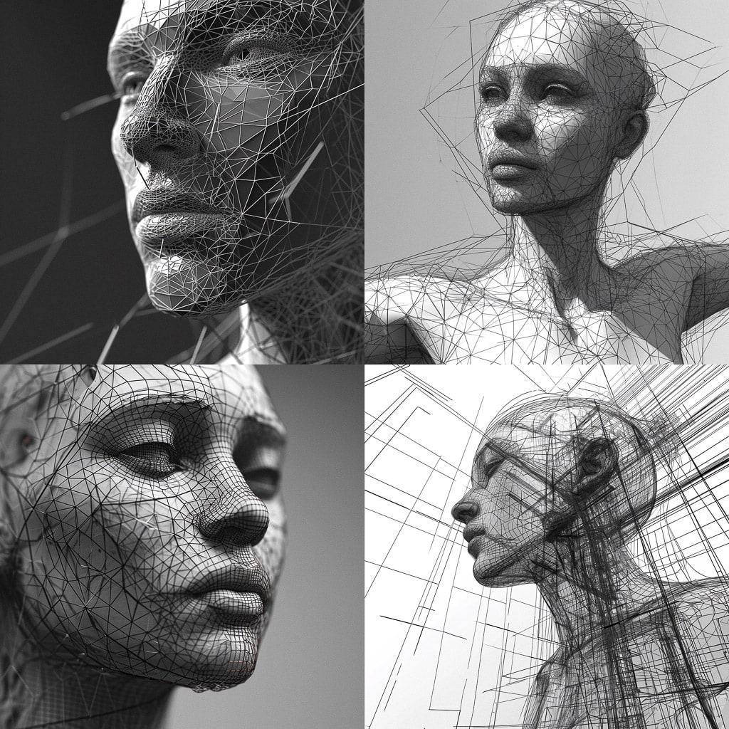 Wireframe style, Midjourney V6, render 1 of 4