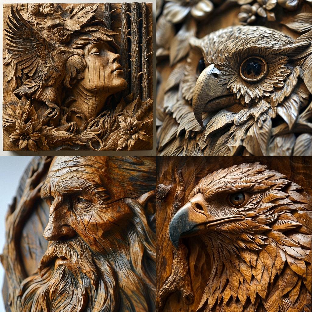 Wood carving style, Midjourney V6, render 1 of 4