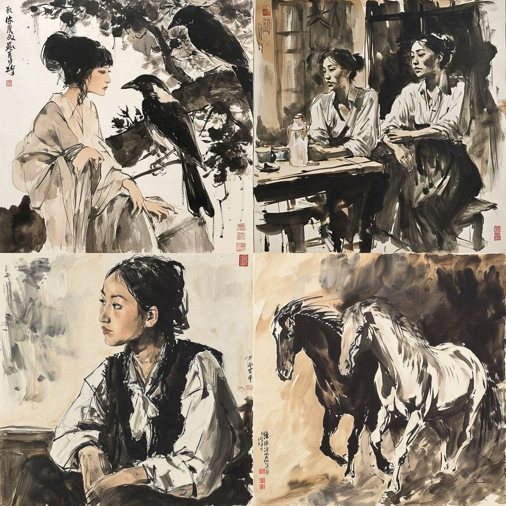 Xu Beihong style, Midjourney V6, render 1 of 4