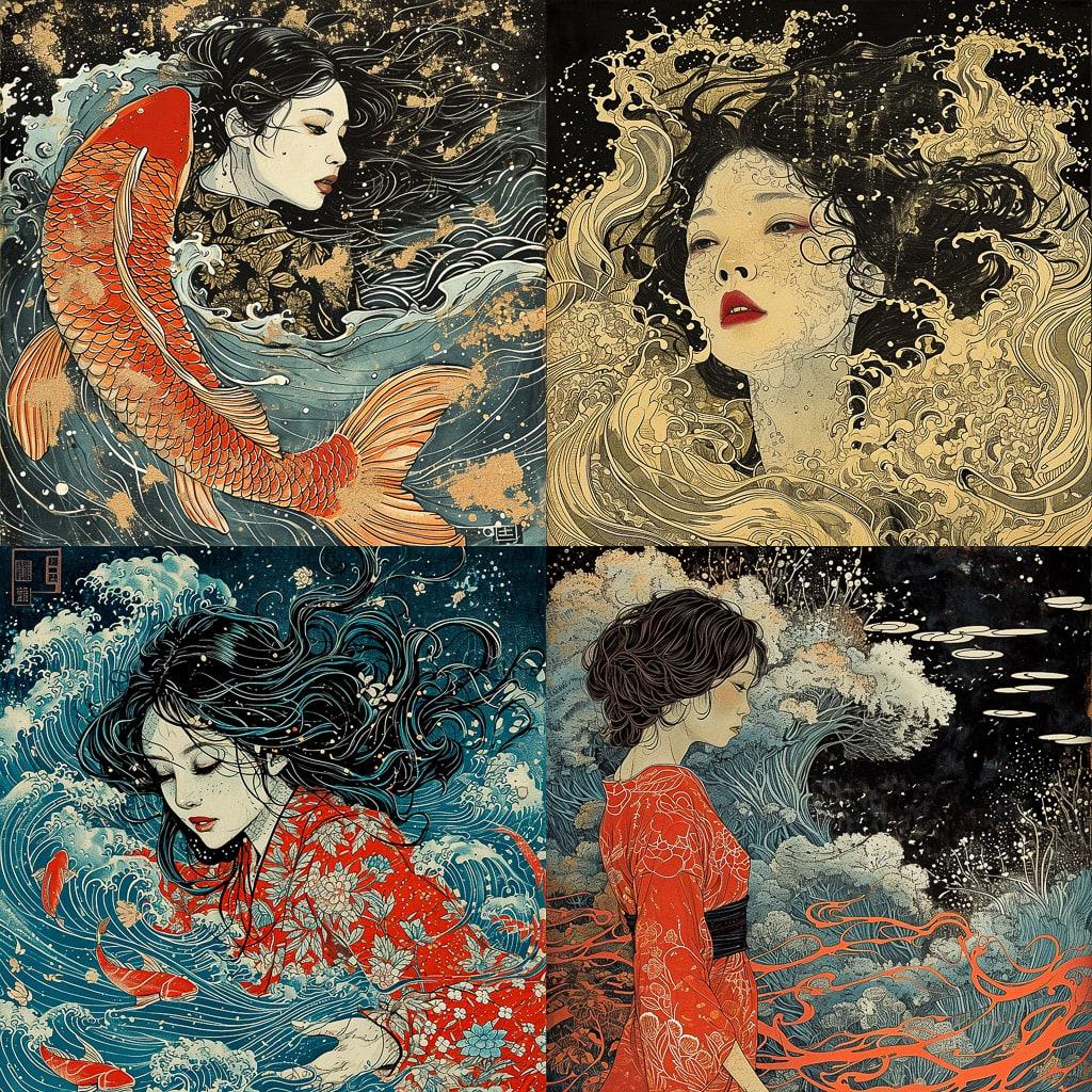 Yuko Shimizu style, Midjourney V6, render 1 of 4