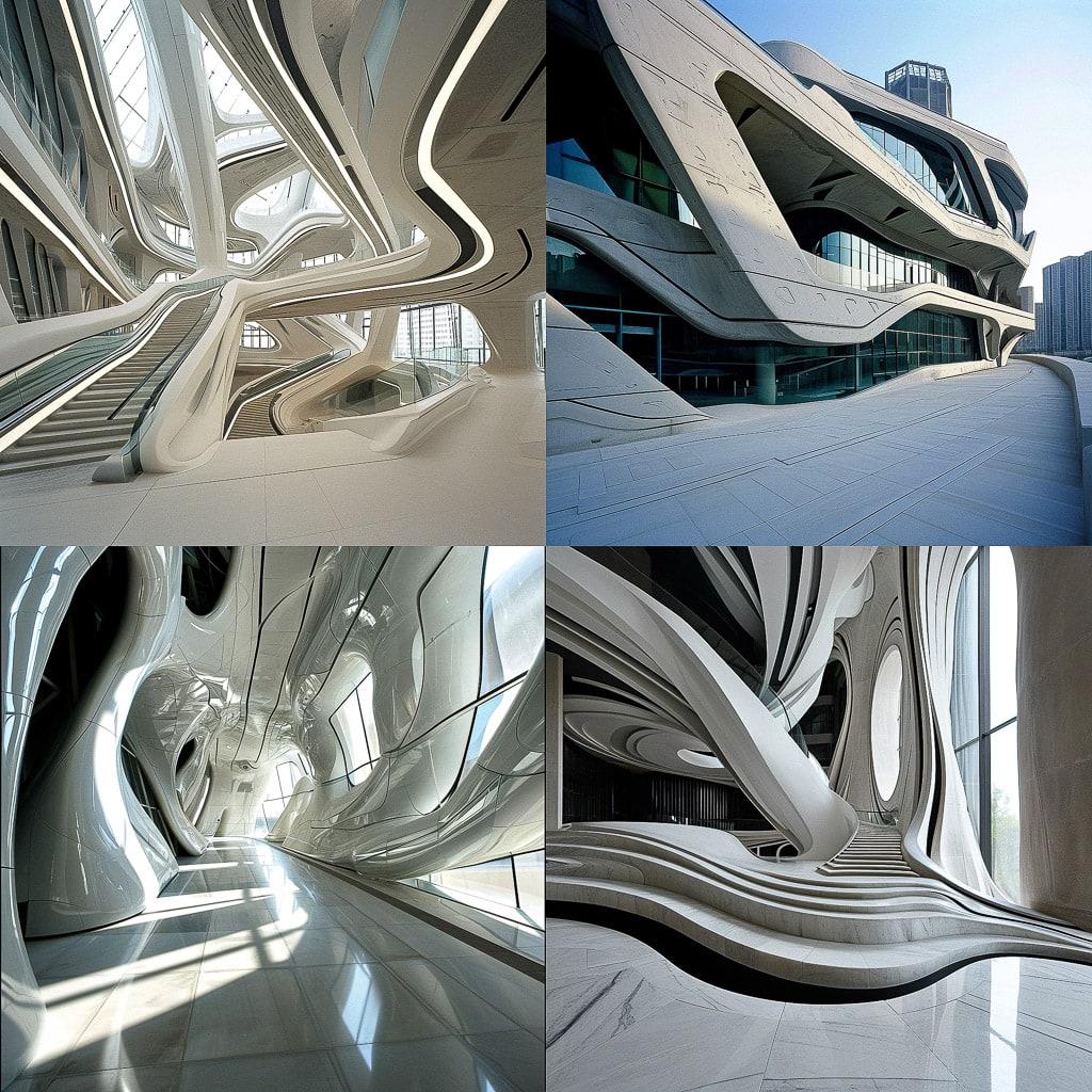 Zaha Hadid style, Midjourney V6, render 1 of 4