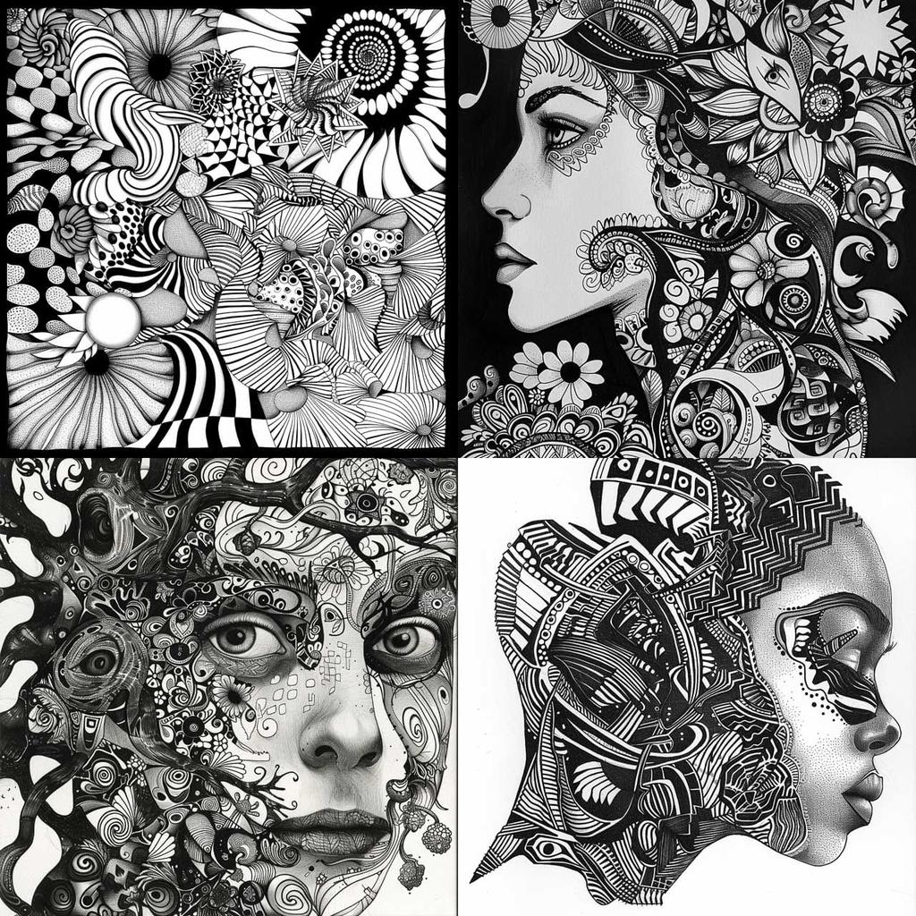 Zentangle style, Midjourney V6, render 1 of 4