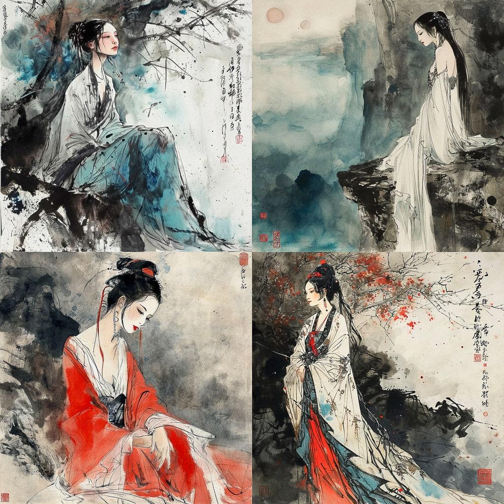 Zhang Daqian style, Midjourney V6, render 1 of 4