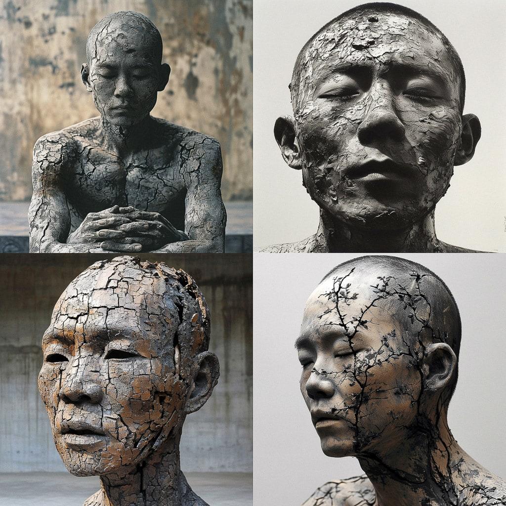 Zhang Huan style, Midjourney V6, render 1 of 4