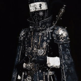 Sanguine Mordant style, Midjourney V6.1: concept art character design of retropunk steam knight