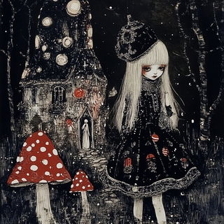 Sanguine Mordant style, Midjourney V6.1: retro fairy-tale illustration