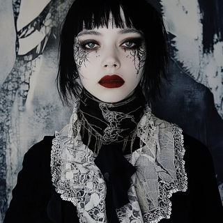 Sanguine Mordant style, Midjourney V6.1: photographic portrait of female protagonist