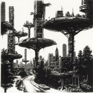Copyveil Cities style, Midjourney V6.1: megacity with futuristic bioarchitecture