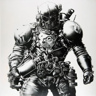 Copyveil Cities style, Midjourney V6.1: concept art character design of retropunk steam knight