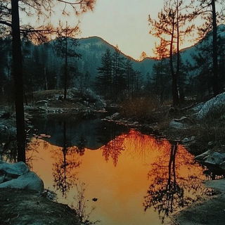 Mothfire style, Midjourney V6.1: realistic landscape photograph of quiet dawn