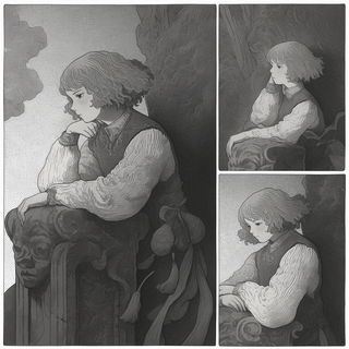 Botanerosion style, Midjourney V6.1: black-and-white manga comic strip