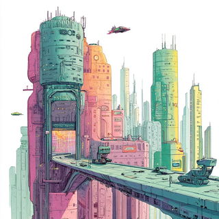 Construction Ink style, Midjourney V6.1: megacity with futuristic bioarchitecture