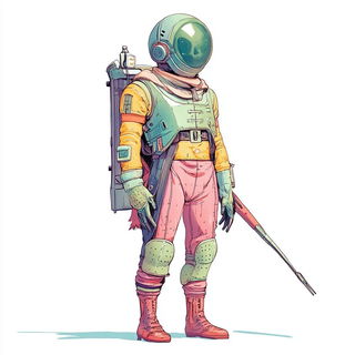 Construction Ink style, Midjourney V6.1: concept art character design of retropunk steam knight