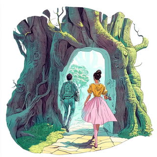 Construction Ink style, Midjourney V6.1: retro fairy-tale illustration