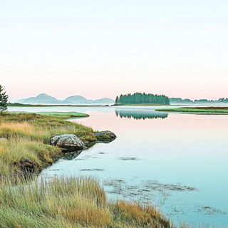 Construction Ink style, Midjourney V6.1: realistic landscape photograph of quiet dawn