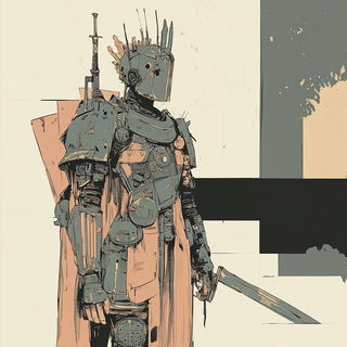 Coralwood Burin style, Midjourney V6.1: concept art character design of retropunk steam knight