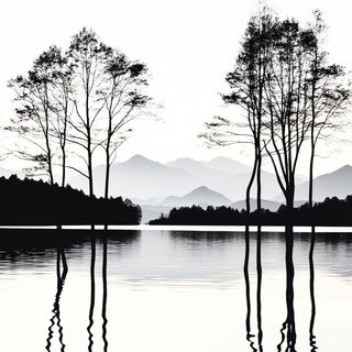 Celadon Cataclysm style, Midjourney V6.1: realistic landscape photograph of quiet dawn