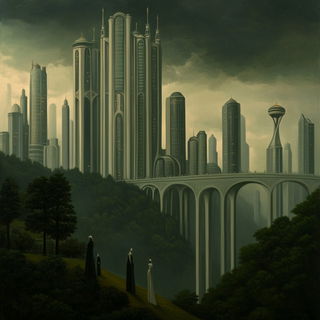 Zebra Voltage style, Midjourney V6.1: megacity with futuristic bioarchitecture