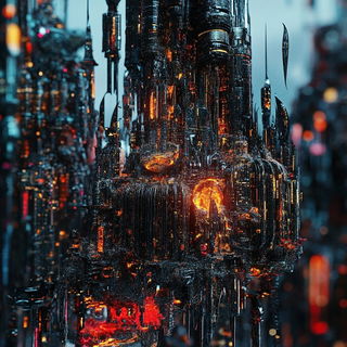 Sepiagraphic Transitus style, Midjourney V6.1: megacity with futuristic bioarchitecture