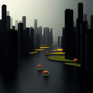 Foliage Migration style, Midjourney V6.1: megacity with futuristic bioarchitecture