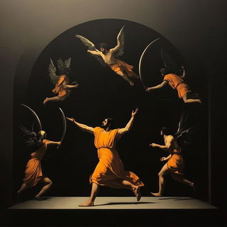 Foliage Migration style, Midjourney V6.1: classical 18th-century oil painting