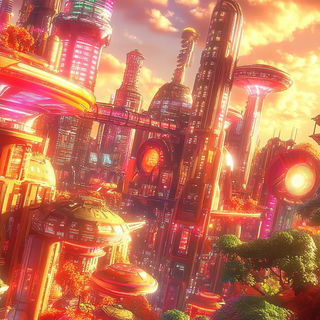 Gildcliff style, Midjourney V6.1: megacity with futuristic bioarchitecture