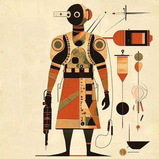 Quarry Relic style, Midjourney V6.1: concept art character design of retropunk steam knight