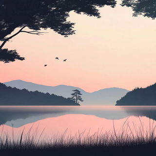 Ethereal Pastel Elegance style, Midjourney V6.1: realistic landscape photograph of quiet dawn