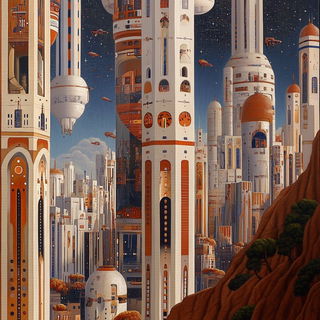Mossbone Illustratics style, Midjourney V6.1: megacity with futuristic bioarchitecture