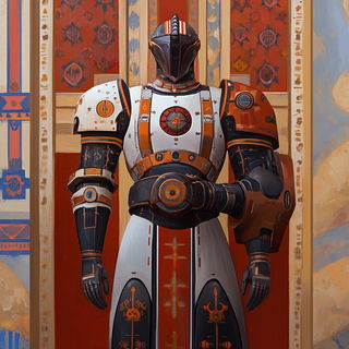 Mossbone Illustratics style, Midjourney V6.1: concept art character design of retropunk steam knight