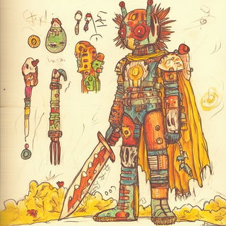 Minka Cloudcourt style, Midjourney V6.1: concept art character design of retropunk steam knight