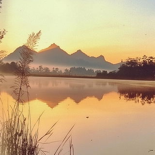 Minka Cloudcourt style, Midjourney V6.1: realistic landscape photograph of quiet dawn