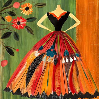 Cloudthread Puppetry style, Midjourney V6.1: haute-couture fashion outfit