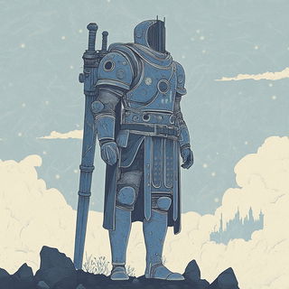 Scallopchrome style, Midjourney V6.1: concept art character design of retropunk steam knight