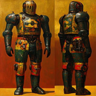 Gutterorange style, Midjourney V6.1: concept art character design of retropunk steam knight