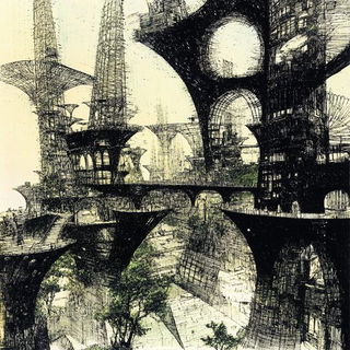 Serracourt Atelier style, Midjourney V6.1: megacity with futuristic bioarchitecture