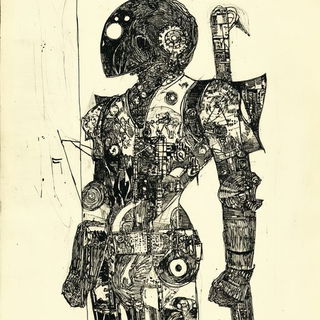 Serracourt Atelier style, Midjourney V6.1: concept art character design of retropunk steam knight