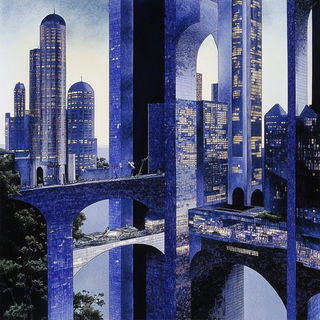 Gilded Phyllomancy style, Midjourney V6.1: megacity with futuristic bioarchitecture