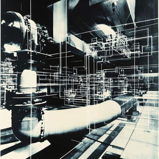 Haze Geometry style, Midjourney V6.1: technical infrastructure blueprint schematics