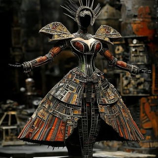 Perihelion Orbs style, Midjourney V6.1: haute-couture fashion outfit