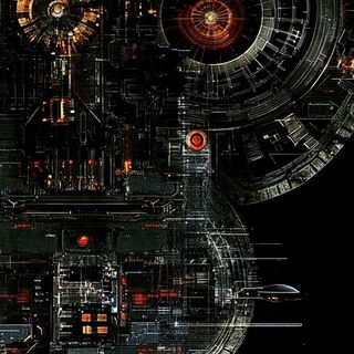 Perihelion Orbs style, Midjourney V6.1: technical infrastructure blueprint schematics