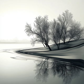 Archfolklore style, Midjourney V6.1: realistic landscape photograph of quiet dawn