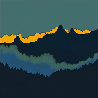 Oriflamme Bestiary style, Midjourney V6.1: realistic landscape photograph of quiet dawn