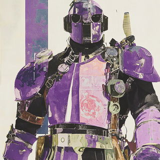 Maskblur style, Midjourney V6.1: concept art character design of retropunk steam knight