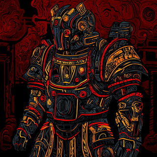 Knotwork Panic style, Midjourney V6.1: concept art character design of retropunk steam knight
