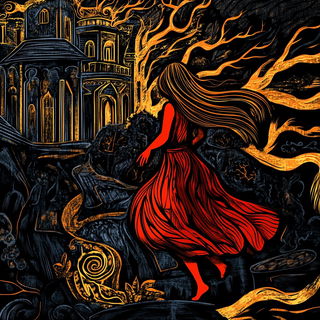 Knotwork Panic style, Midjourney V6.1: retro fairy-tale illustration