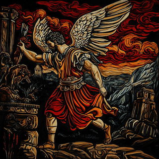 Knotwork Panic style, Midjourney V6.1: classical 18th-century oil painting