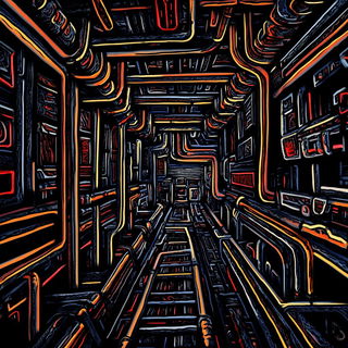 Knotwork Panic style, Midjourney V6.1: technical infrastructure blueprint schematics