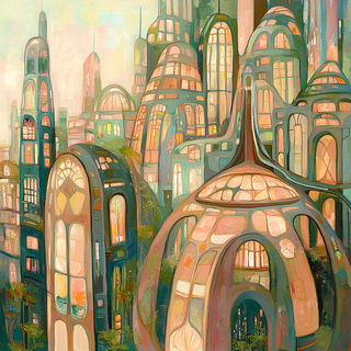 Contourpress style, Midjourney V6.1: megacity with futuristic bioarchitecture